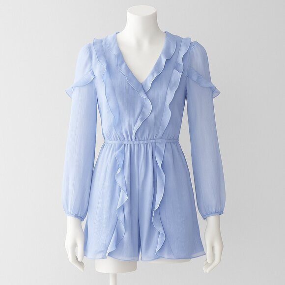 Hutch for Anthropologie Long-Sleeve Frilled Romper Size Small Blue NEW - Picture 1 of 10